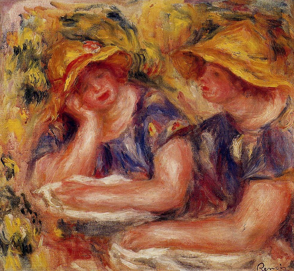 Two Women in Blue Blouses - Pierre-Auguste Renoir painting on canvas